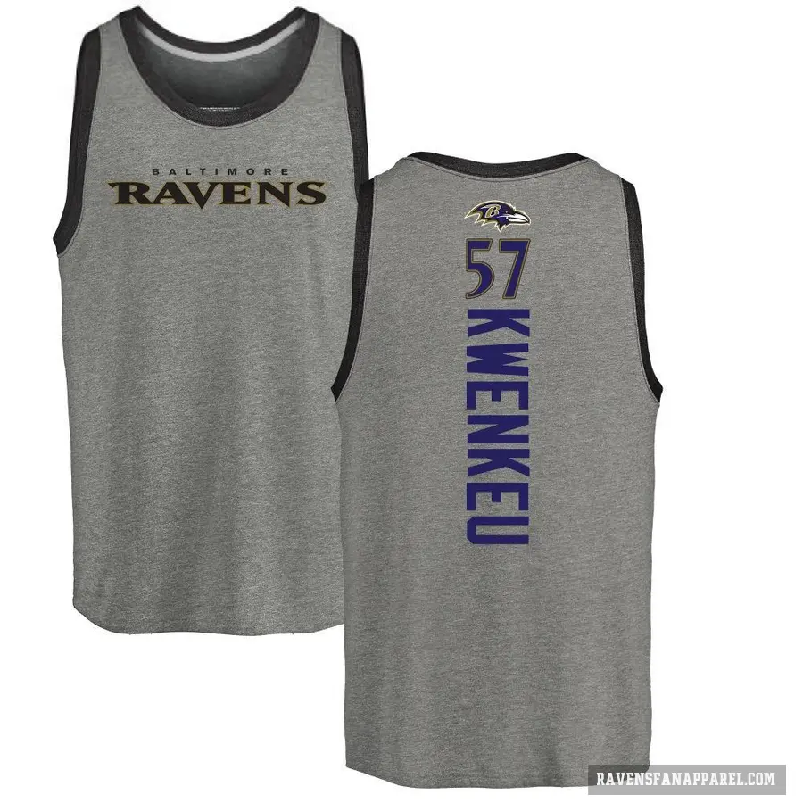 Men's ＃57 William Kwenkeu Baltimore Ravens Ash Backer Tank Top