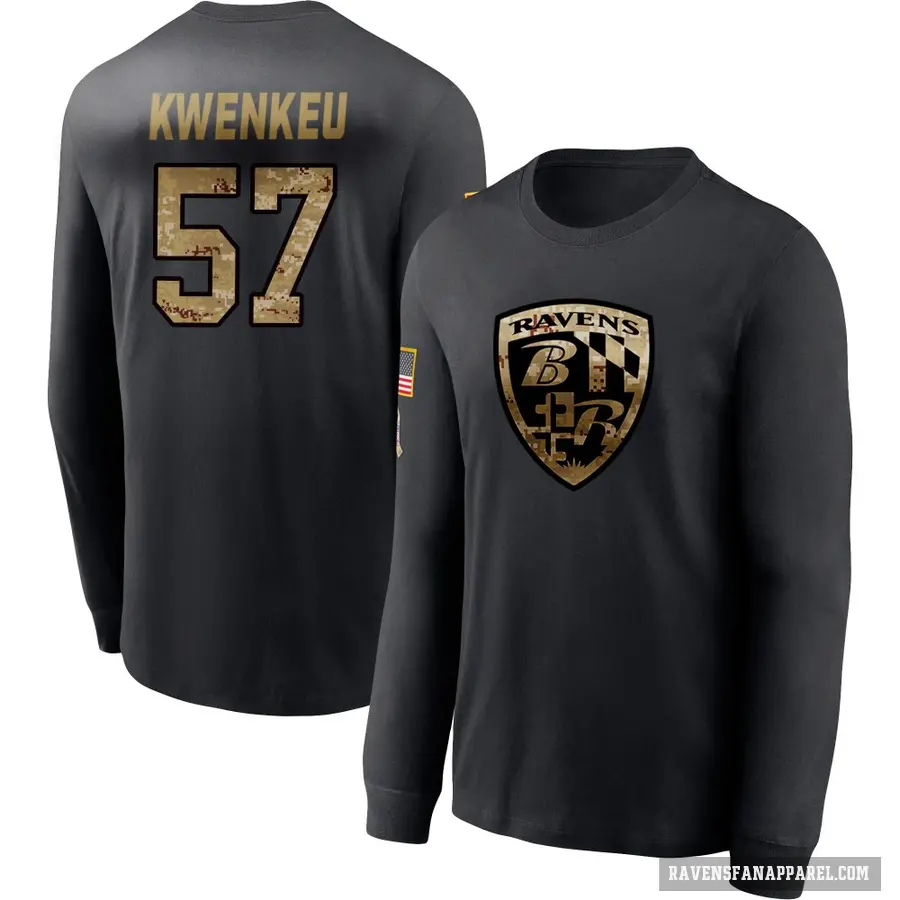 Men's ＃57 William Kwenkeu Baltimore Ravens Black 2020 Salute To Service Sideline Performance Long Sleeve T-Shirt