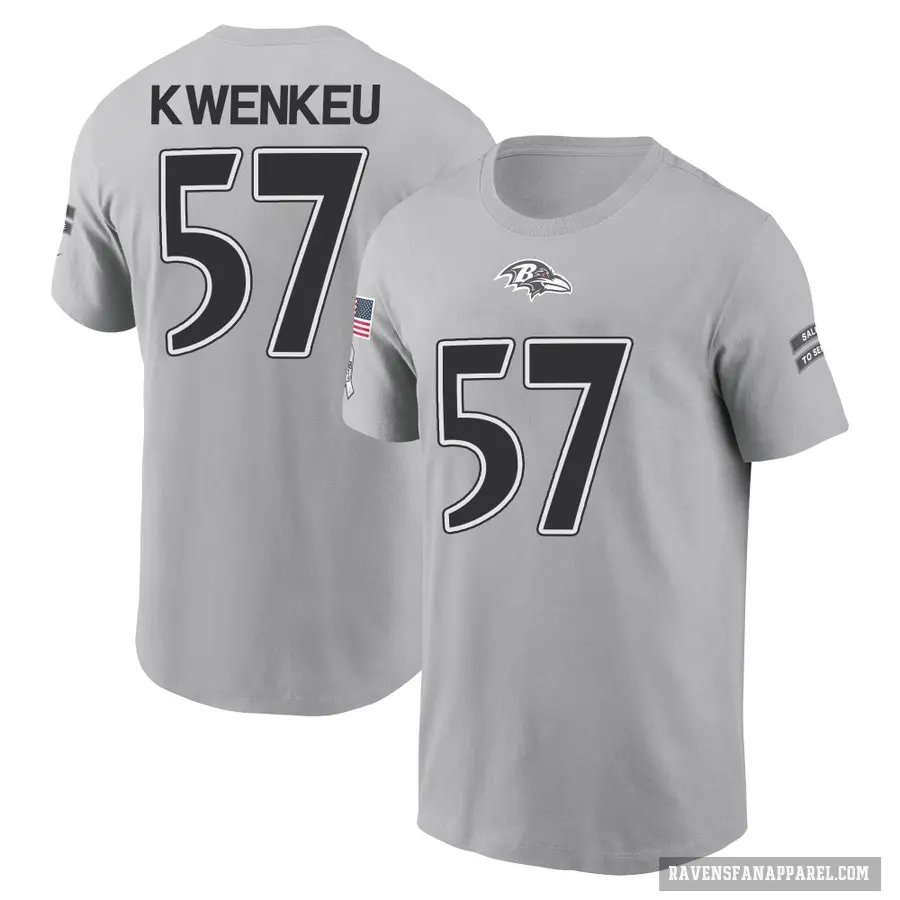 Men's ＃57 William Kwenkeu Baltimore Ravens Gray 2024 Salute to Service T-Shirt