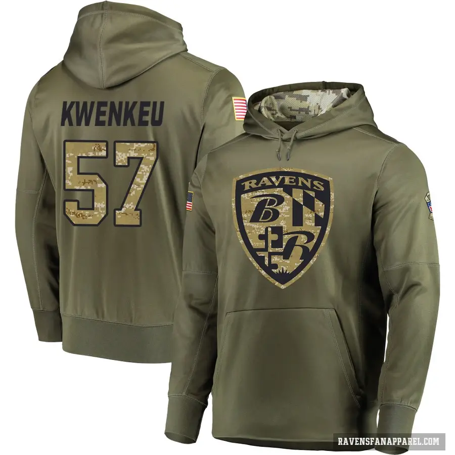 Men's ＃57 William Kwenkeu Baltimore Ravens Olive Salute to Service Pullover Hoodie