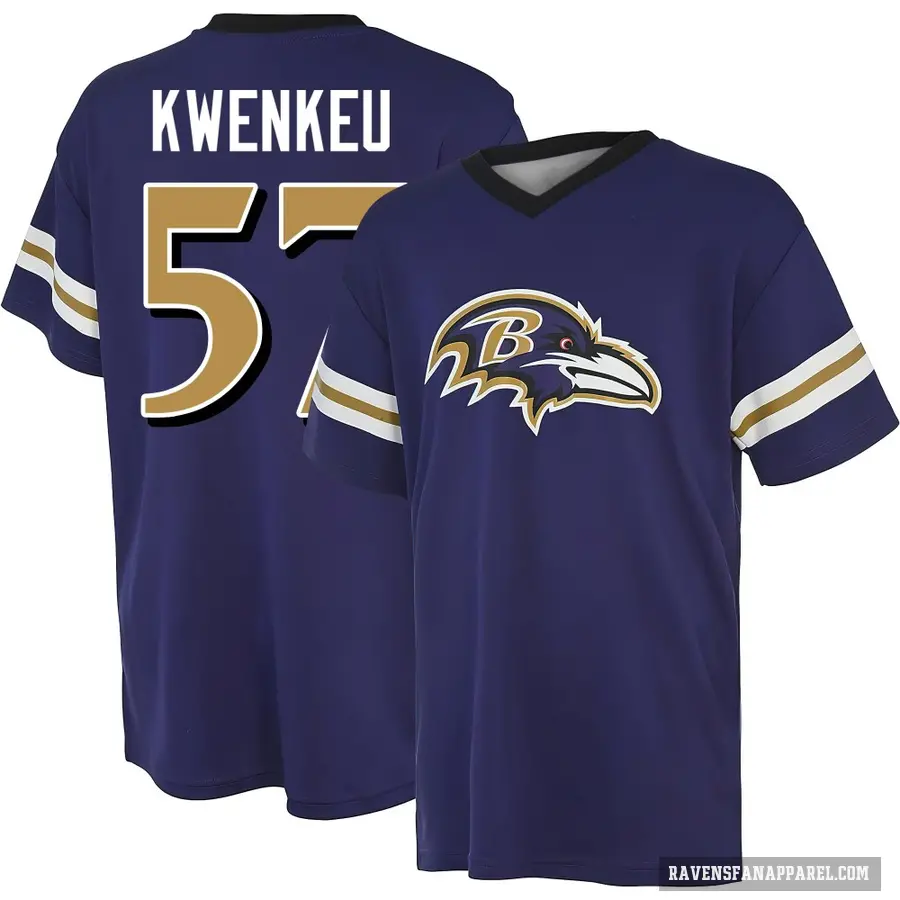 Men's ＃57 William Kwenkeu Baltimore Ravens Purple Game Day V-Neck T-Shirt