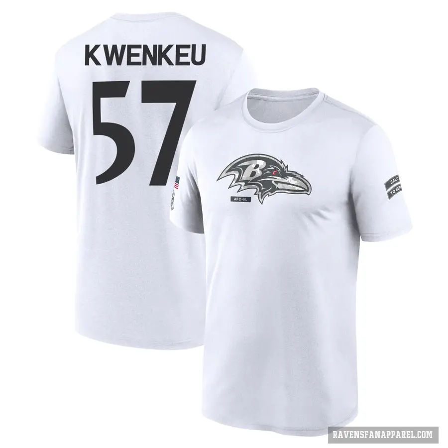 Men's ＃57 William Kwenkeu Baltimore Ravens White 2024 Salute to Service Performance T-Shirt