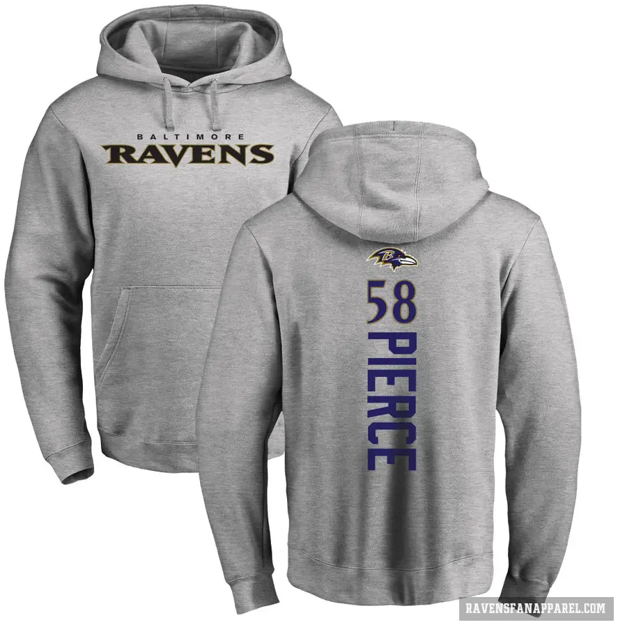 Men's ＃58 Michael Pierce Baltimore Ravens Pro Line Ash Backer Pullover Hoodie