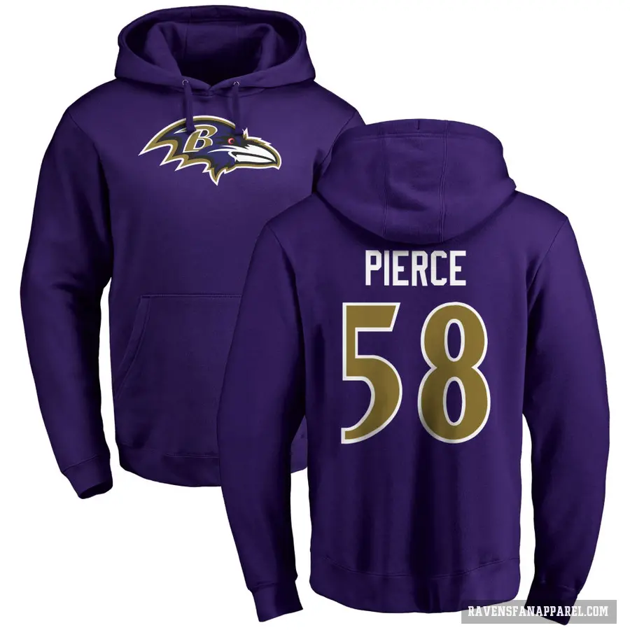 Men's ＃58 Michael Pierce Baltimore Ravens Purple Pro Line by Branded Name & Number Logo Pullover Hoodie