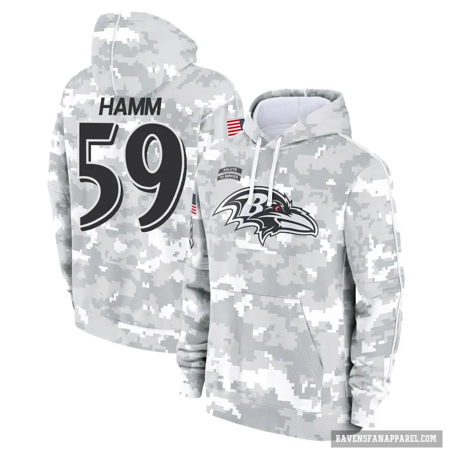 Men's ＃59 Malik Hamm Baltimore Ravens Arctic Camo 2024 Salute to Service Club Fleece Pullover Hoodie