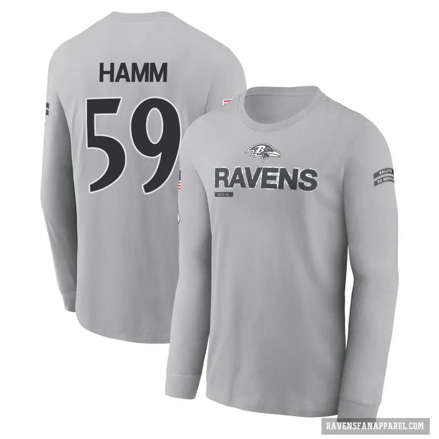 Men's ＃59 Malik Hamm Baltimore Ravens Gray 2024 Salute to Service Long Sleeve T-Shirt