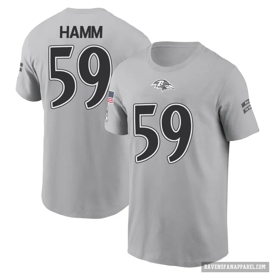 Men's ＃59 Malik Hamm Baltimore Ravens Gray 2024 Salute to Service T-Shirt