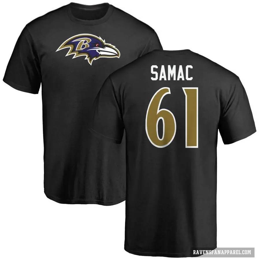 Men's ＃61 Nick Samac Baltimore Ravens Black Logo T-Shirt