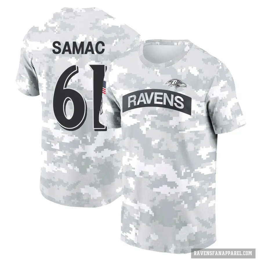 Men's ＃61 Nick Samac Baltimore Ravens Camo Arctic 2024 Salute to Service Performance T-Shirt