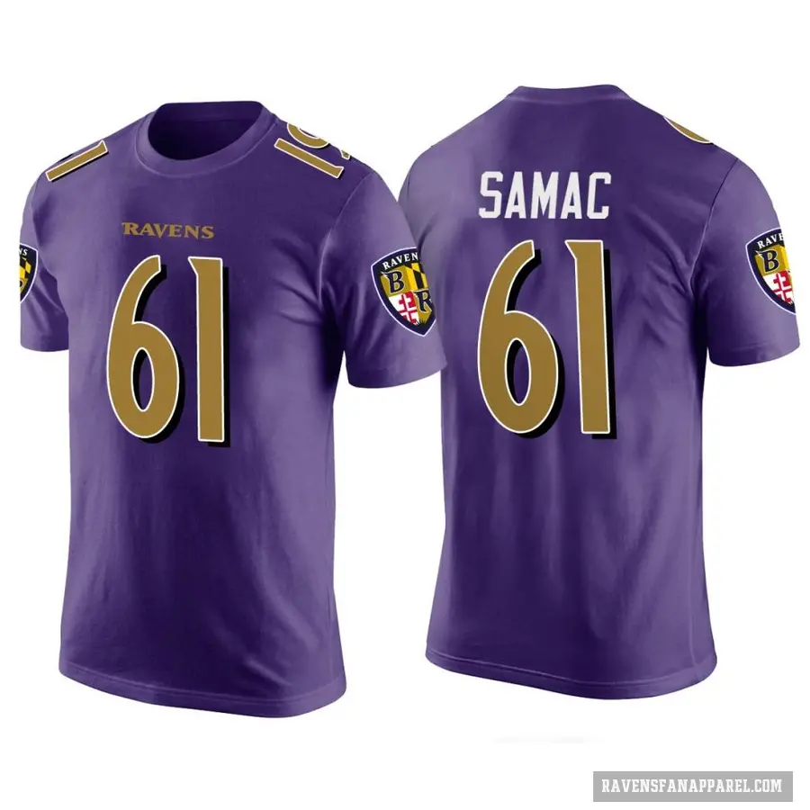 Men's ＃61 Nick Samac Baltimore Ravens Purple Color Rush T-Shirt