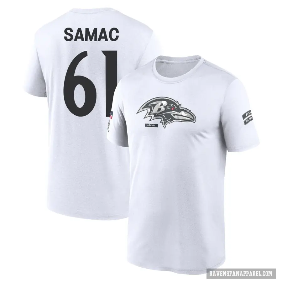 Men's ＃61 Nick Samac Baltimore Ravens White 2024 Salute to Service Performance T-Shirt