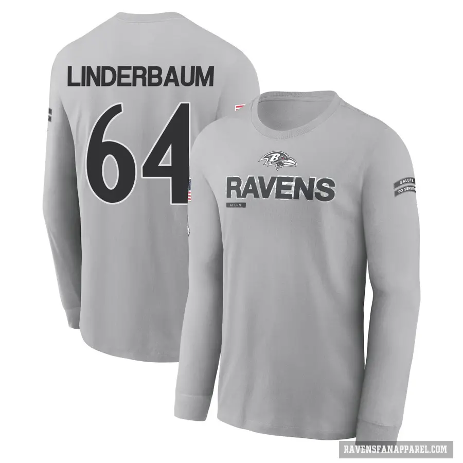 Men's ＃64 Tyler Linderbaum Baltimore Ravens Gray 2024 Salute to Service Long Sleeve T-Shirt