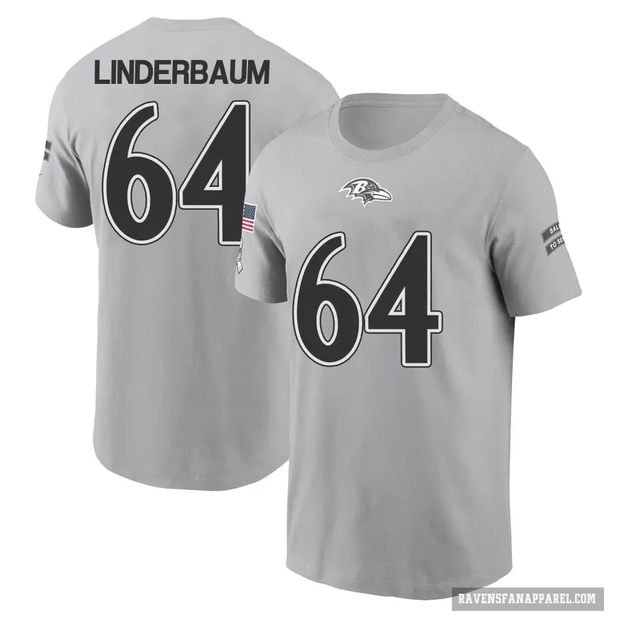 Men's ＃64 Tyler Linderbaum Baltimore Ravens Gray 2024 Salute to Service T-Shirt