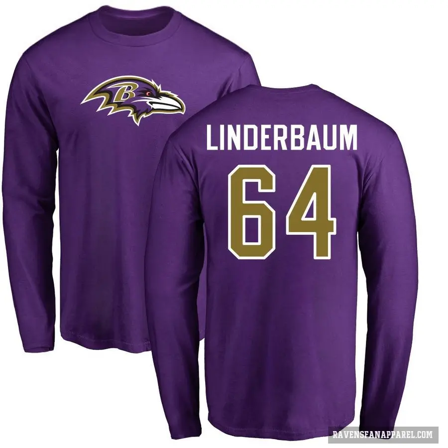 Men's ＃64 Tyler Linderbaum Baltimore Ravens Purple Logo Long Sleeve T-Shirt