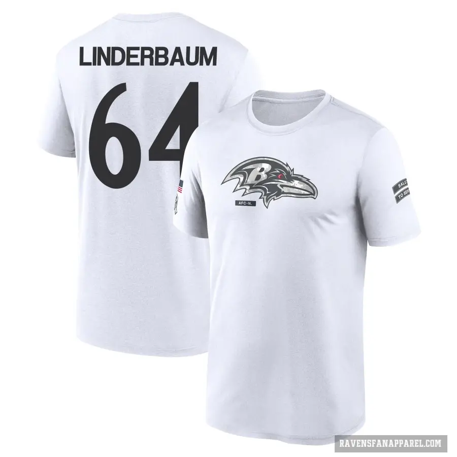 Men's ＃64 Tyler Linderbaum Baltimore Ravens White 2024 Salute to Service Performance T-Shirt