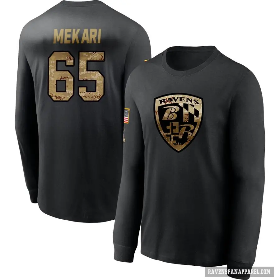 Men's ＃65 Patrick Mekari Baltimore Ravens Black 2020 Salute To Service Sideline Performance Long Sleeve T-Shirt