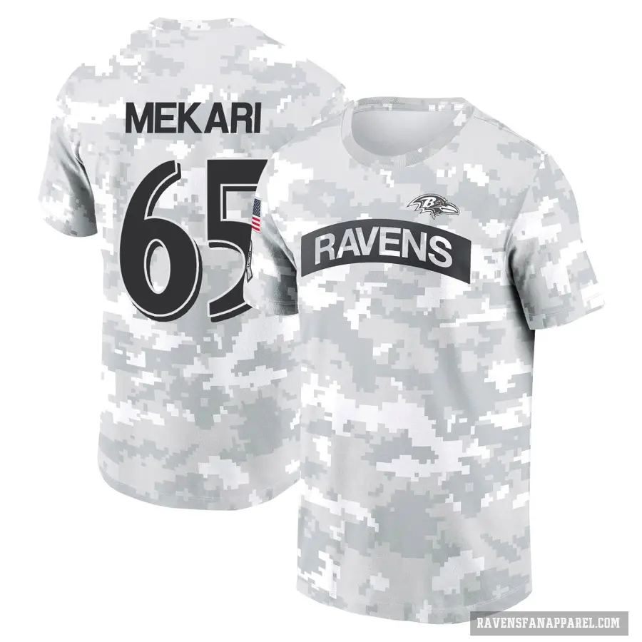 Men's ＃65 Patrick Mekari Baltimore Ravens Camo Arctic 2024 Salute to Service Performance T-Shirt