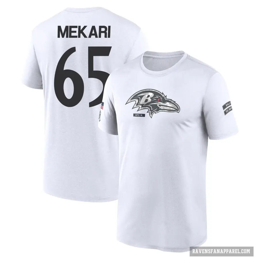 Men's ＃65 Patrick Mekari Baltimore Ravens White 2024 Salute to Service Performance T-Shirt