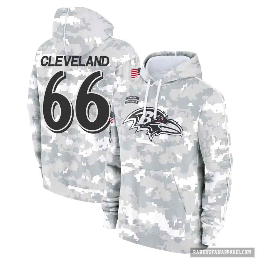 Men's ＃66 Ben Cleveland Baltimore Ravens Arctic Camo 2024 Salute to Service Club Fleece Pullover Hoodie