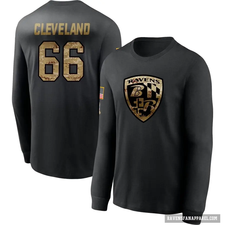 Men's ＃66 Ben Cleveland Baltimore Ravens Black 2020 Salute To Service Sideline Performance Long Sleeve T-Shirt