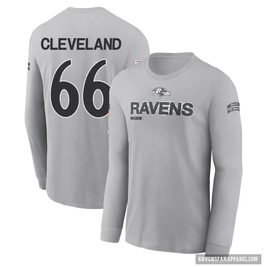 Men's ＃66 Ben Cleveland Baltimore Ravens Gray 2024 Salute to Service Long Sleeve T-Shirt