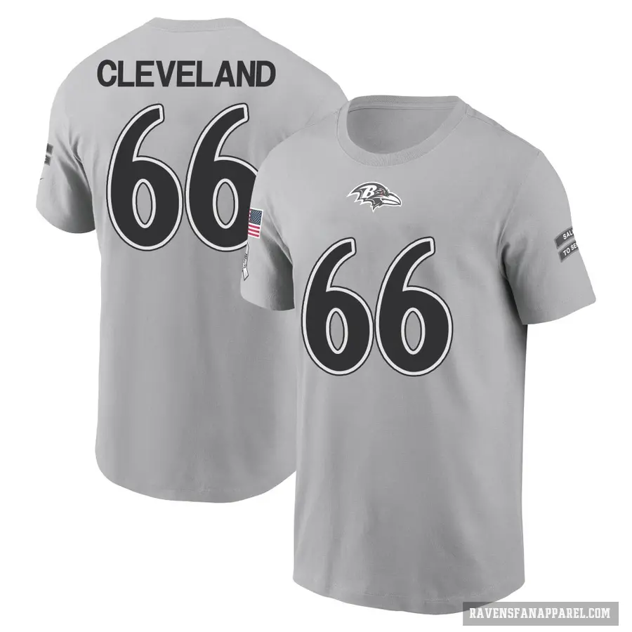 Men's ＃66 Ben Cleveland Baltimore Ravens Gray 2024 Salute to Service T-Shirt