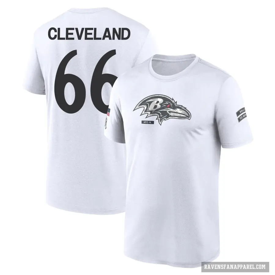 Men's ＃66 Ben Cleveland Baltimore Ravens White 2024 Salute to Service Performance T-Shirt