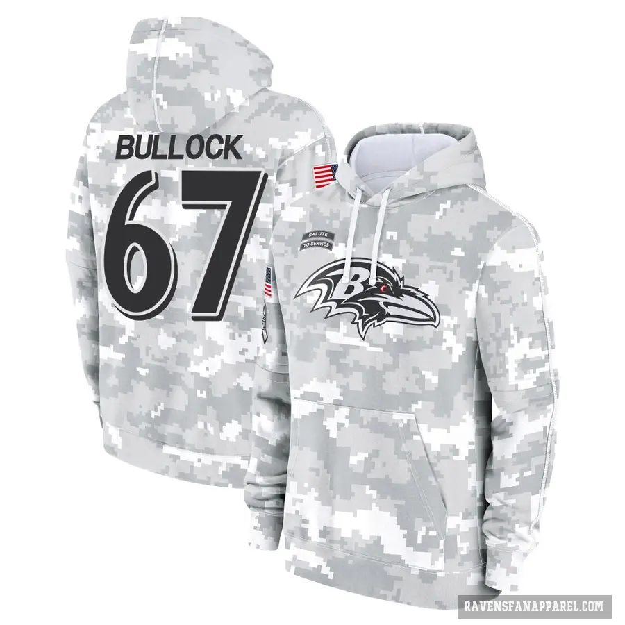 Men's ＃67 Corey Bullock Baltimore Ravens Arctic Camo 2024 Salute to Service Club Fleece Pullover Hoodie