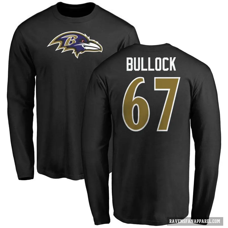 Men's ＃67 Corey Bullock Baltimore Ravens Black Logo Long Sleeve T-Shirt