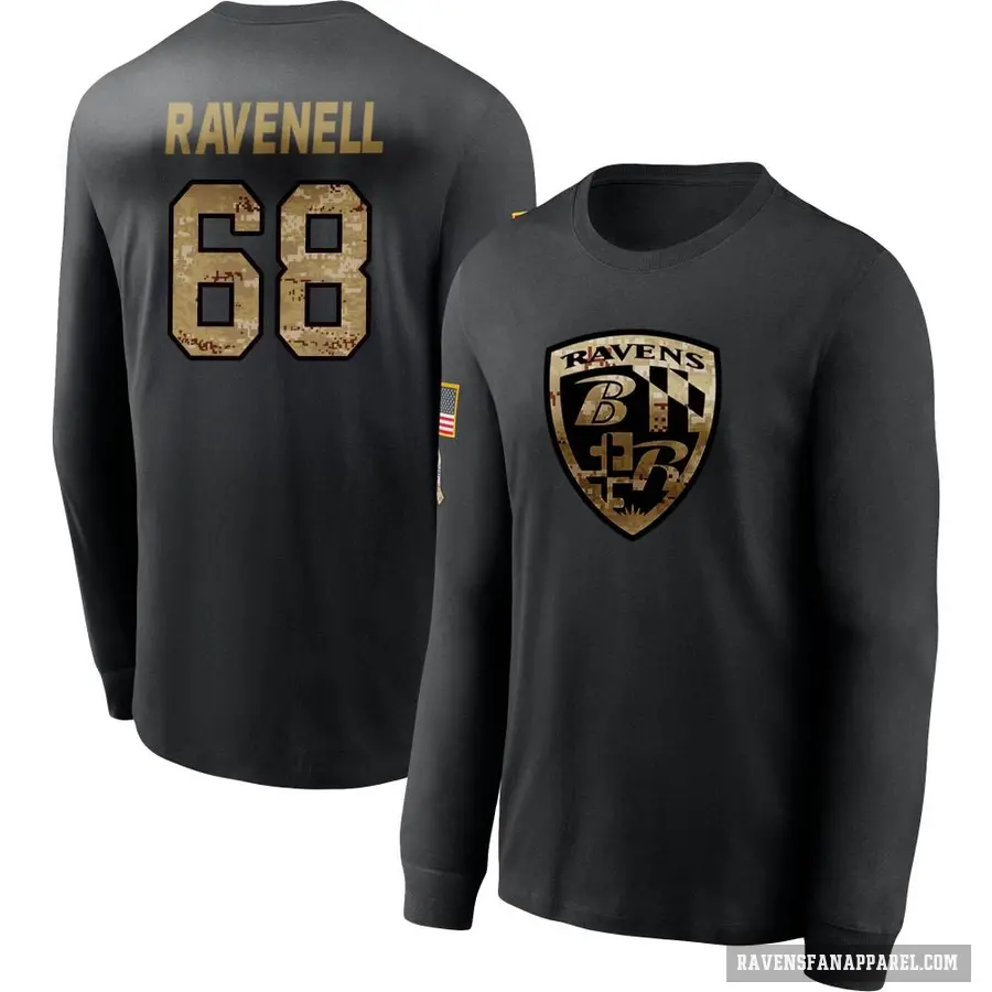 Men's ＃68 C.J. Ravenell Baltimore Ravens Black 2020 Salute To Service Sideline Performance Long Sleeve T-Shirt