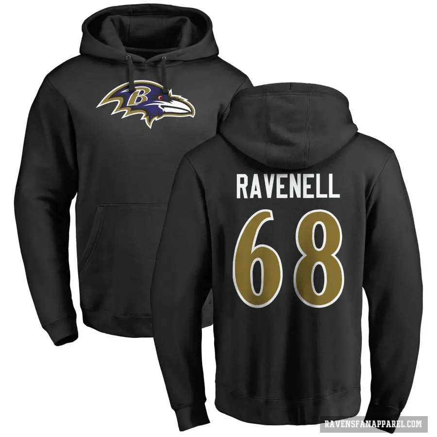 Men's ＃68 C.J. Ravenell Baltimore Ravens Black Pro Line Name & Number Logo Pullover Hoodie