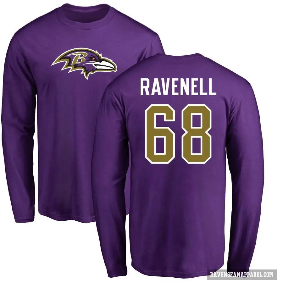 Men's ＃68 C.J. Ravenell Baltimore Ravens Purple Logo Long Sleeve T-Shirt