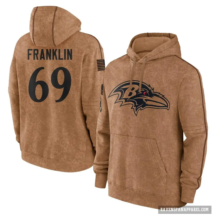 Men's ＃69 Ja'Mion Franklin Baltimore Ravens Brown 2023 Salute To Service Club Pullover Hoodie