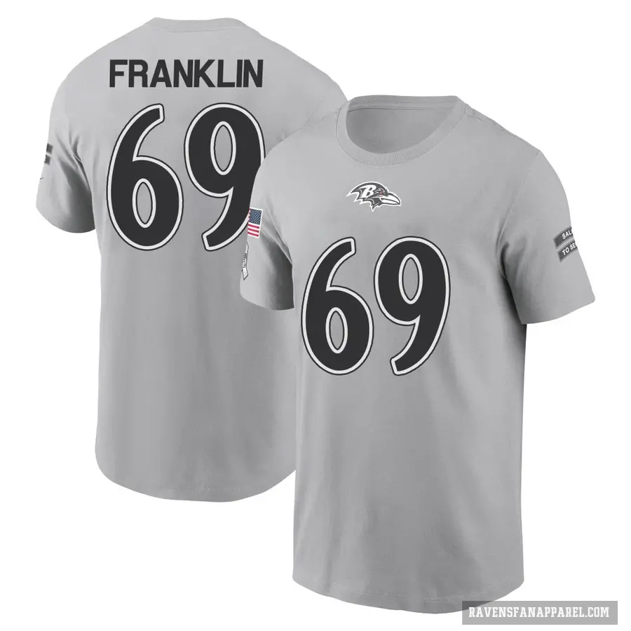 Men's ＃69 Ja'Mion Franklin Baltimore Ravens Gray 2024 Salute to Service T-Shirt