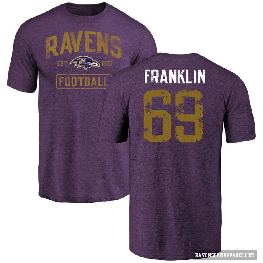 Men's ＃69 Ja'Mion Franklin Baltimore Ravens Purple Distressed T-Shirt