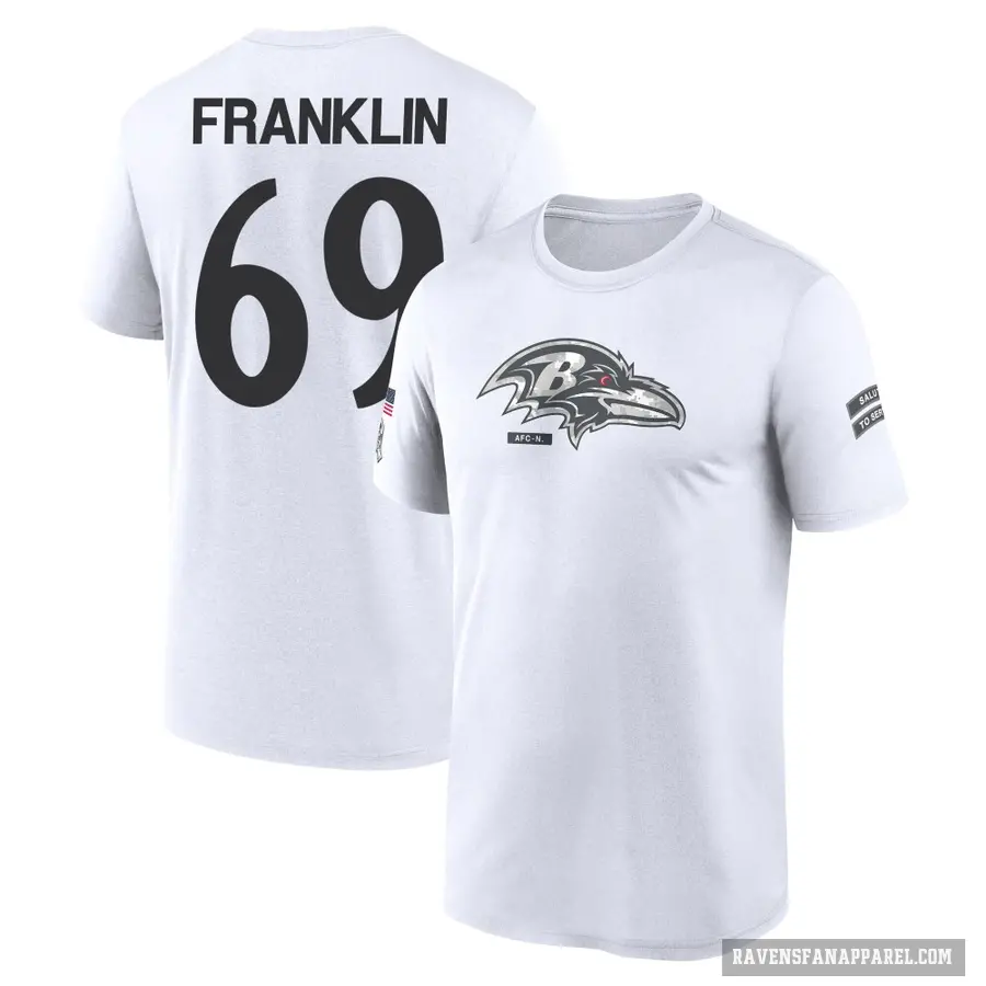 Men's ＃69 Ja'Mion Franklin Baltimore Ravens White 2024 Salute to Service Performance T-Shirt