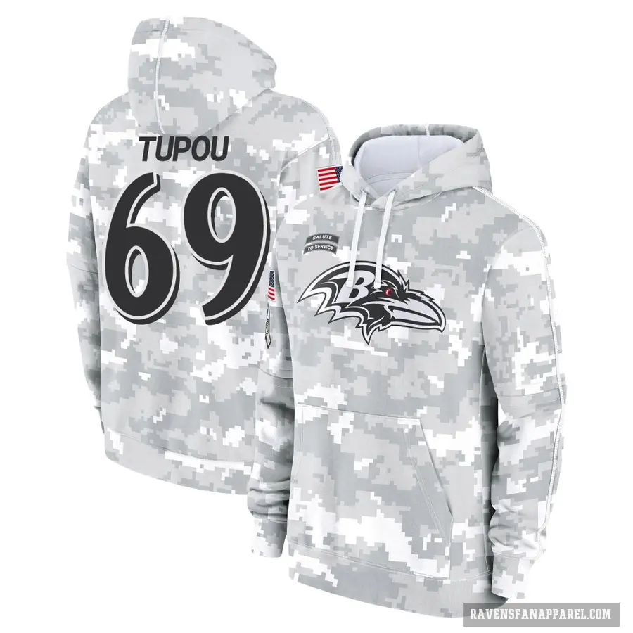 Men's ＃69 Josh Tupou Baltimore Ravens Arctic Camo 2024 Salute to Service Club Fleece Pullover Hoodie