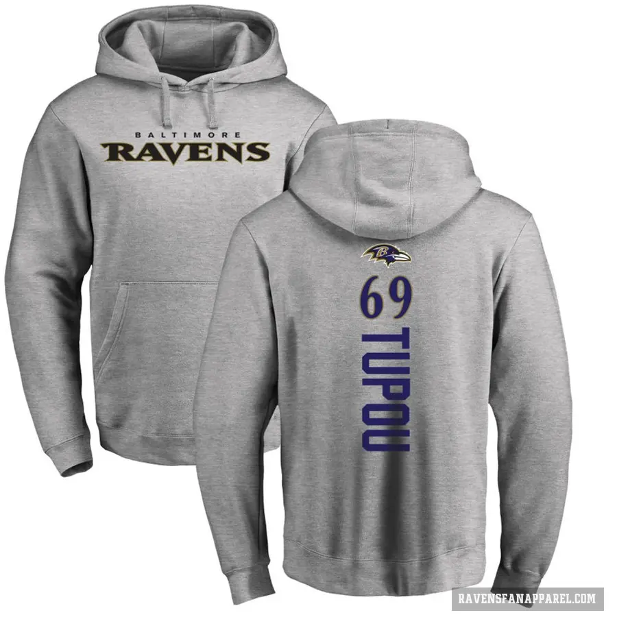 Men's ＃69 Josh Tupou Baltimore Ravens Pro Line Ash Backer Pullover Hoodie