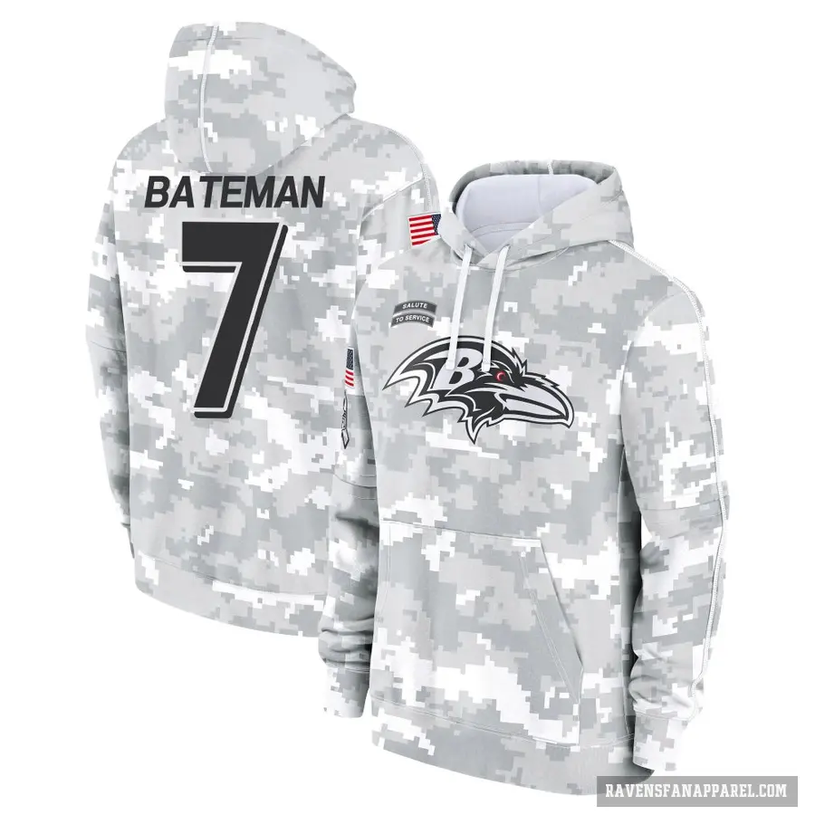 Men's ＃7 Rashod Bateman Baltimore Ravens Arctic Camo 2024 Salute to Service Club Fleece Pullover Hoodie