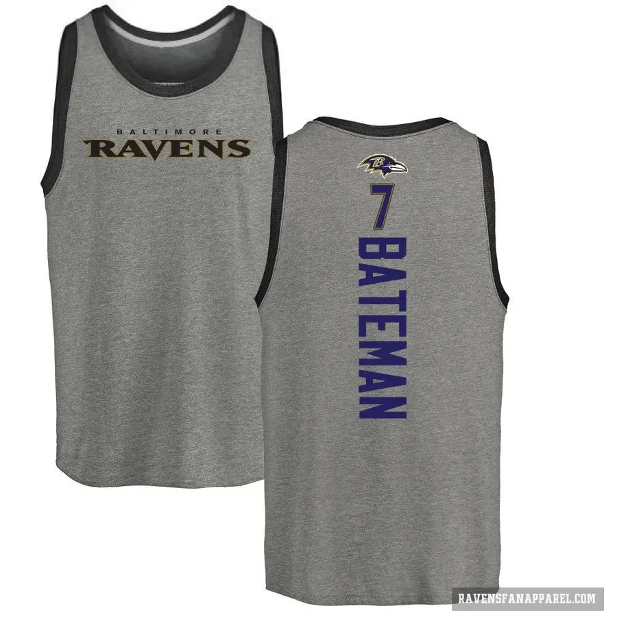 Men's ＃7 Rashod Bateman Baltimore Ravens Ash Backer Tank Top