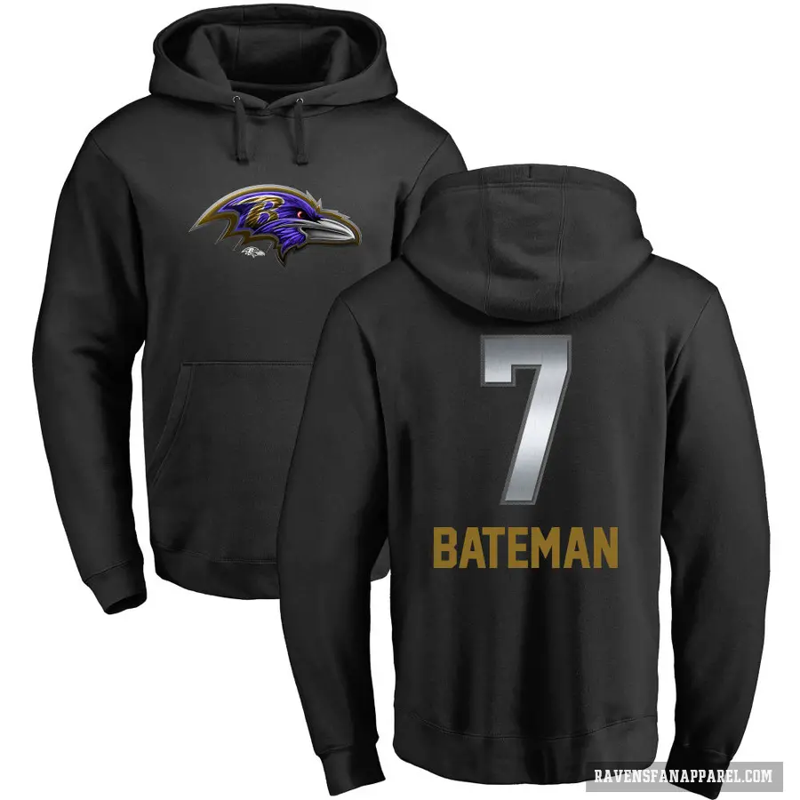 Men's ＃7 Rashod Bateman Baltimore Ravens Black Midnight Mascot Pullover Hoodie