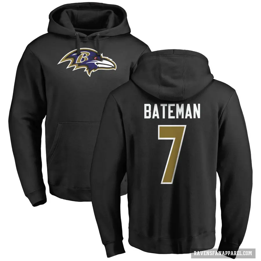 Men's ＃7 Rashod Bateman Baltimore Ravens Black Pro Line Name & Number Logo Pullover Hoodie