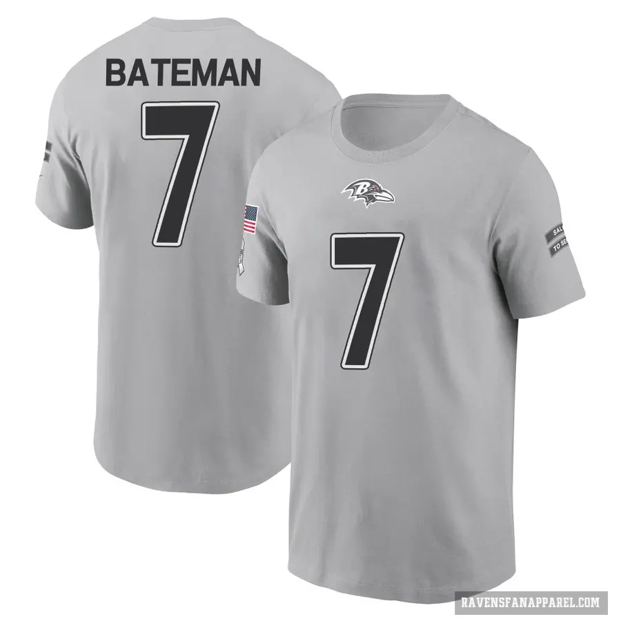 Men's ＃7 Rashod Bateman Baltimore Ravens Gray 2024 Salute to Service T-Shirt