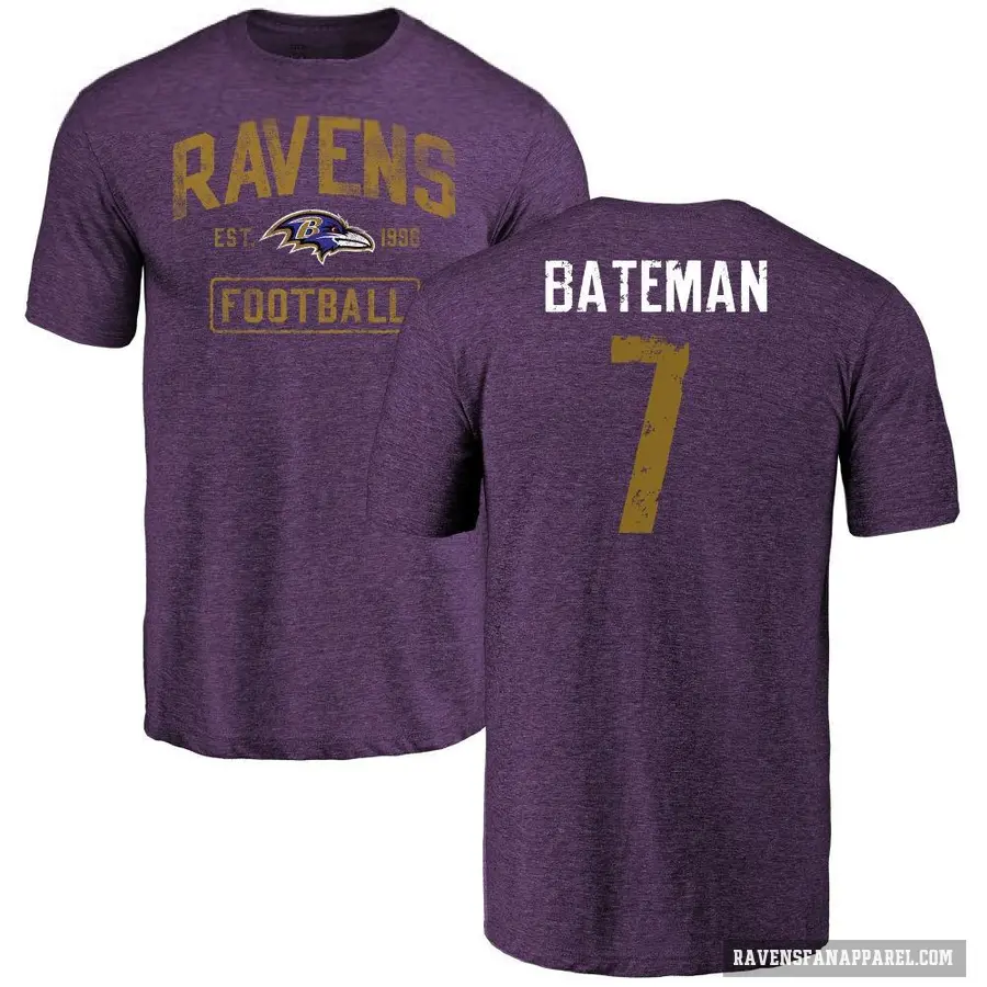 Men's ＃7 Rashod Bateman Baltimore Ravens Purple Distressed T-Shirt