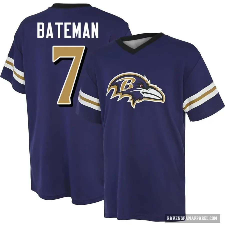 Men's ＃7 Rashod Bateman Baltimore Ravens Purple Game Day V-Neck T-Shirt