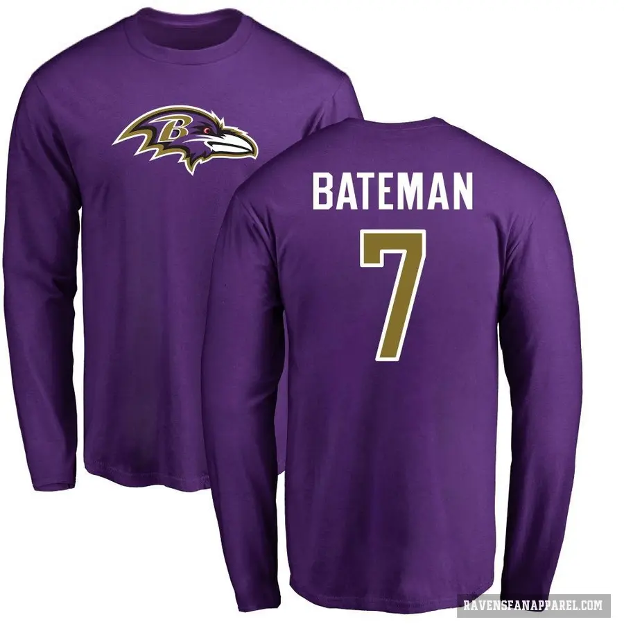 Men's ＃7 Rashod Bateman Baltimore Ravens Purple Logo Long Sleeve T-Shirt