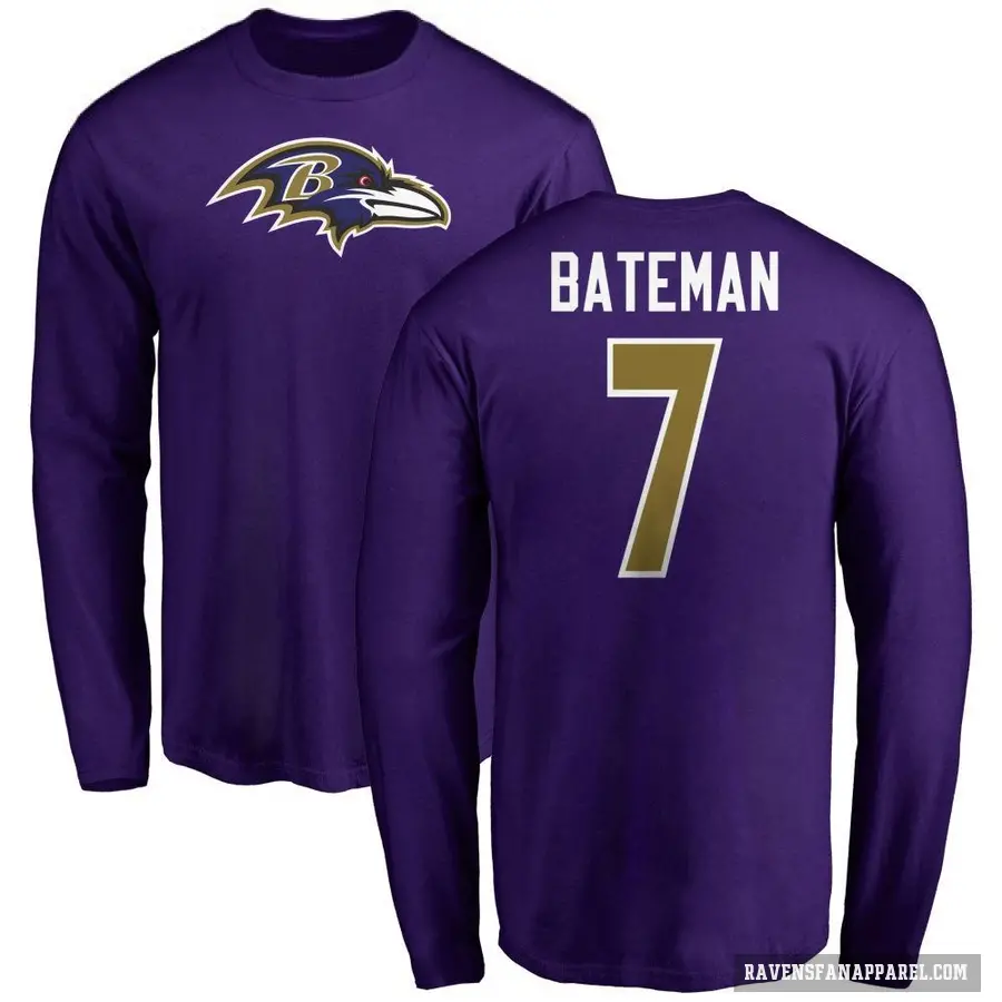 Men's ＃7 Rashod Bateman Baltimore Ravens Purple Logo Long Sleeve T-Shirt