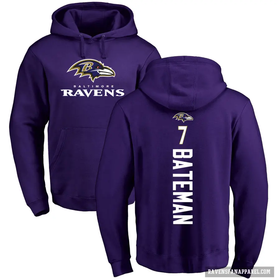 Men's ＃7 Rashod Bateman Baltimore Ravens Purple Pro Line by Branded Backer Pullover Hoodie