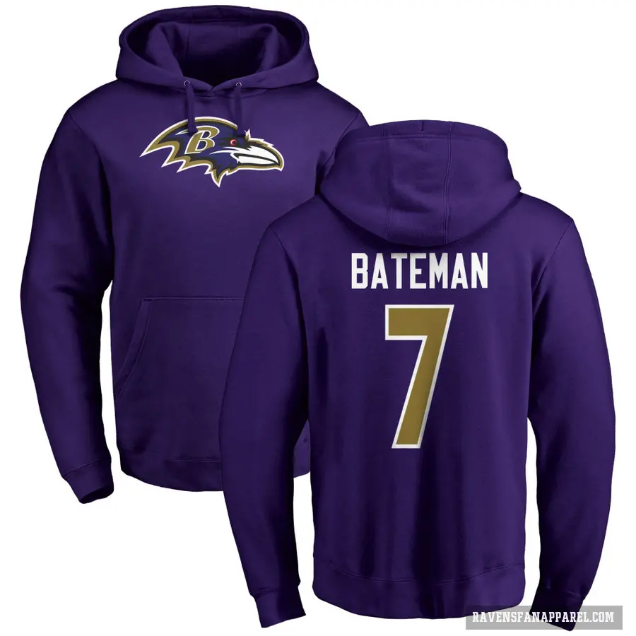 Men's ＃7 Rashod Bateman Baltimore Ravens Purple Pro Line by Branded Name & Number Logo Pullover Hoodie