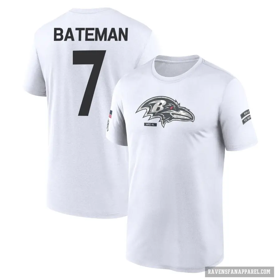 Men's ＃7 Rashod Bateman Baltimore Ravens White 2024 Salute to Service Performance T-Shirt